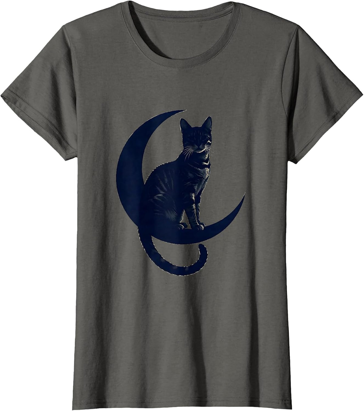 Women's Bengal Cat on Crescent Moon Celestial Design T-Shirt - Asphalt Grey