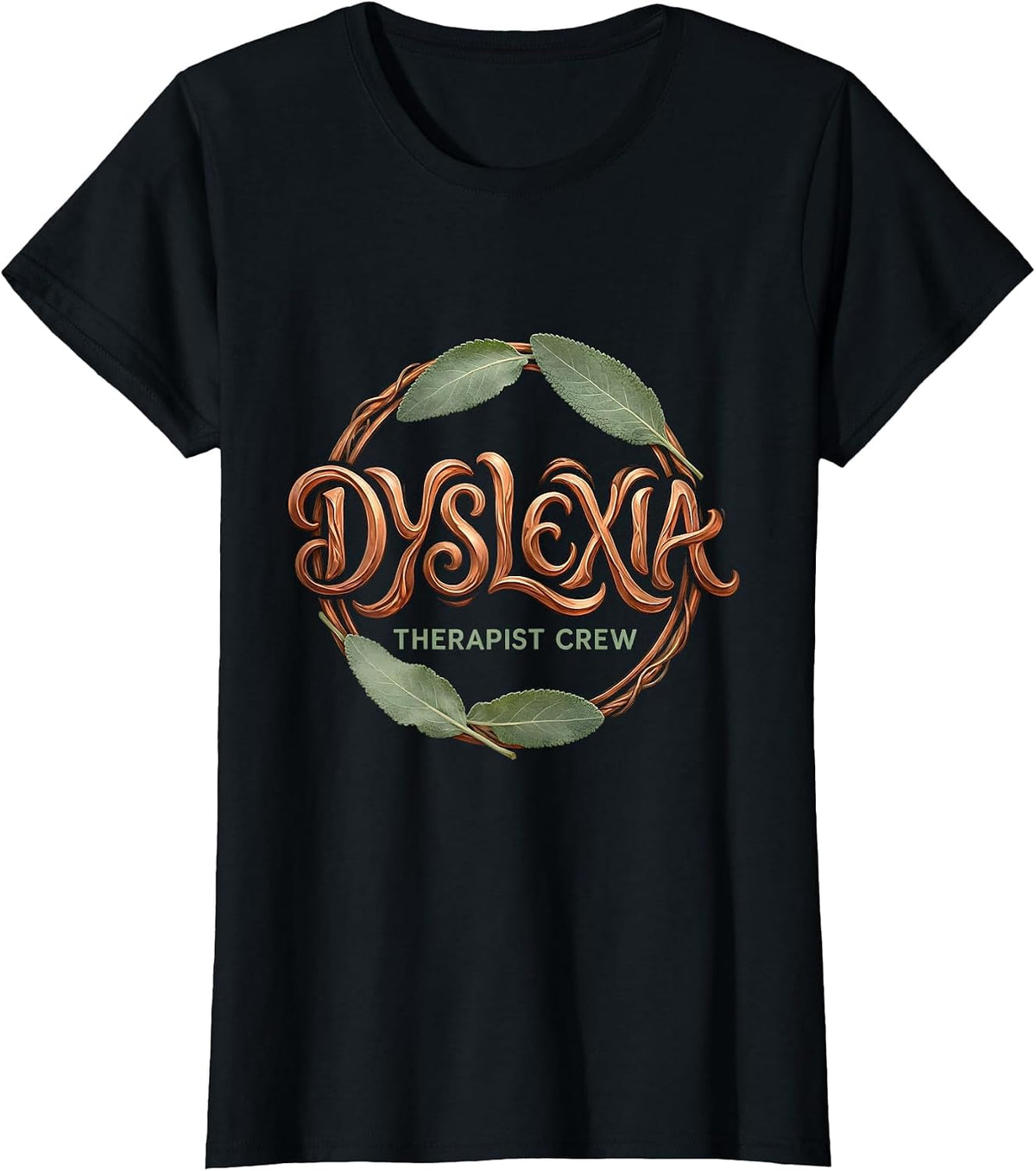Dyslexia Therapist Crew Boho Typography Awareness Teacher T-Shirt - Black