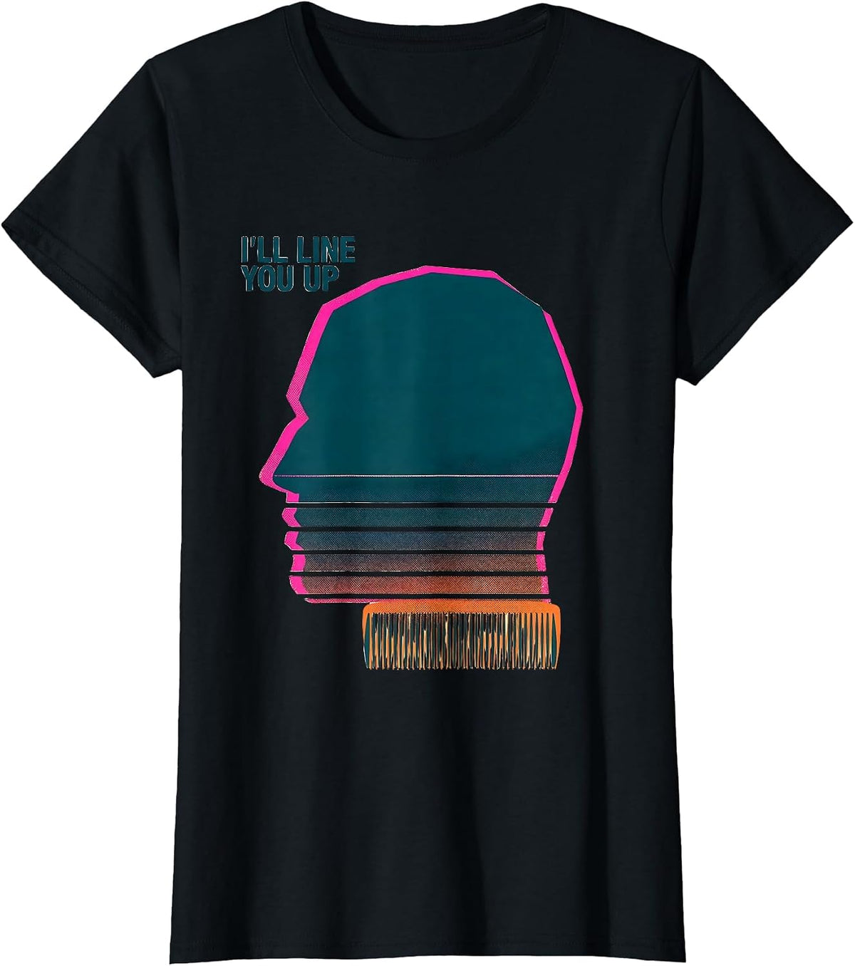 Women's I'll Line You Up Risograph Barber Hairstylist Humor Gift T-Shirt - Black