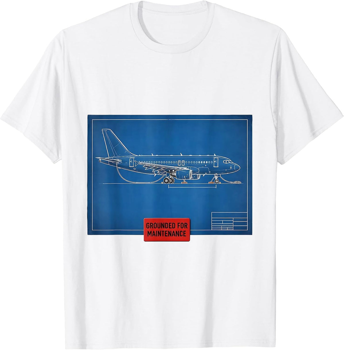 Men's Grounded For Maintenance Technical Blueprint Aviation Geek T-Shirt - White