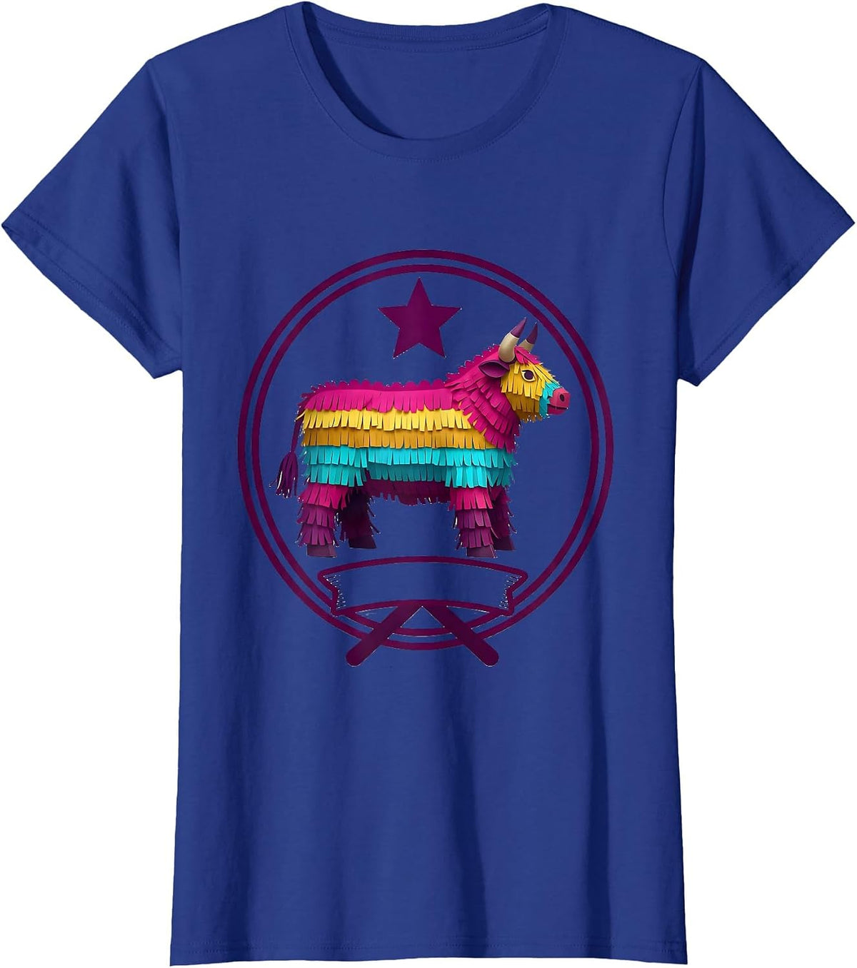 Women's Bull Piñata Festival Paper-Craft Cinco De Mayo Party Costume T-Shirt - Royal Blue