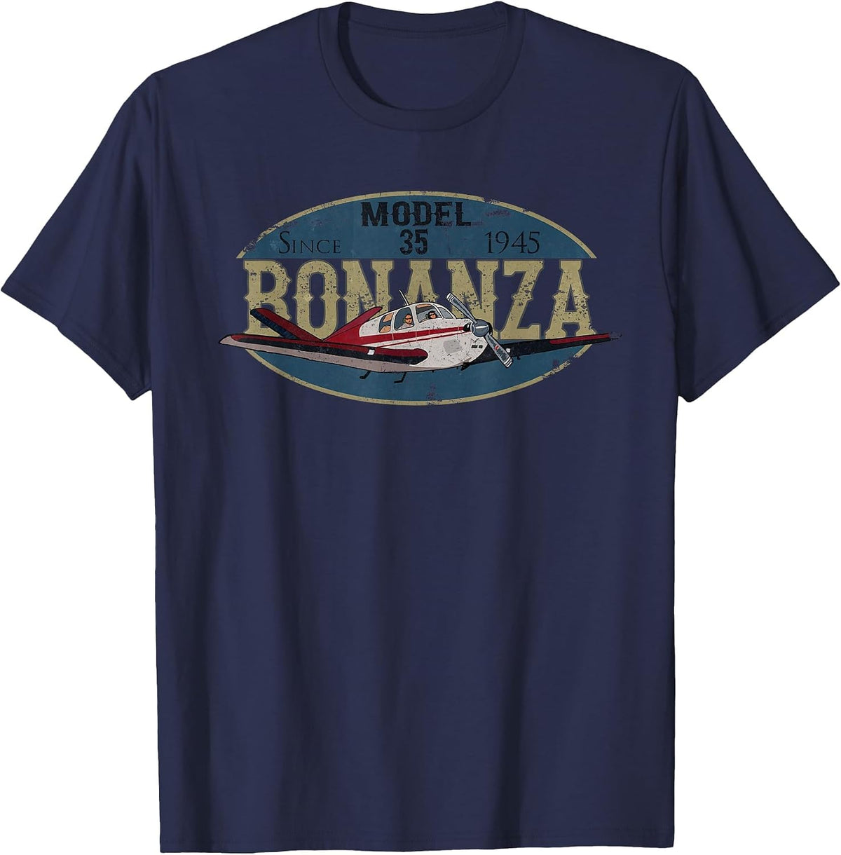 Model 35 Bonanza Since 1945 Retro Vintage Airplane Pilot T-Shirt - Navy Blue