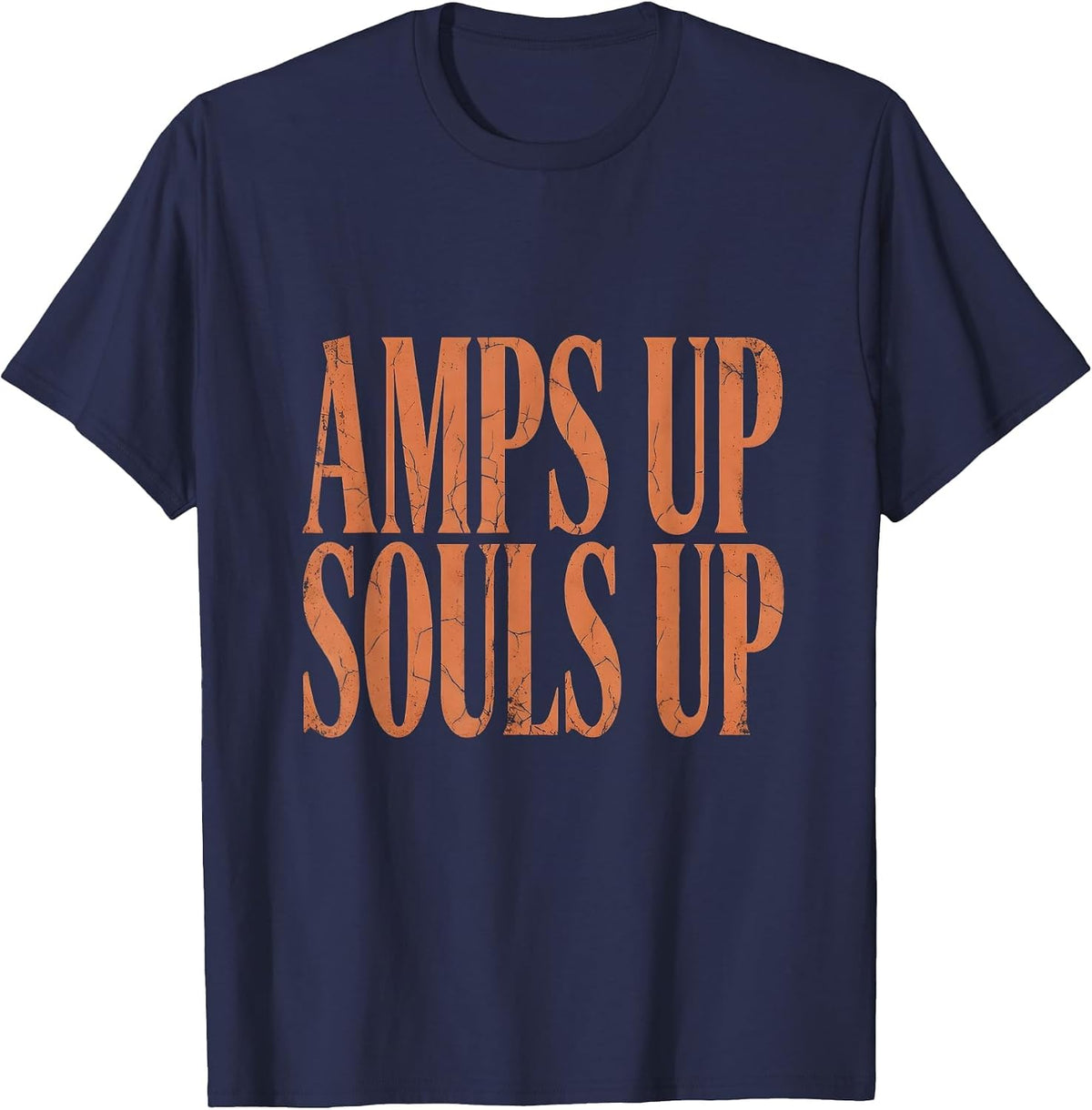 Amps Up Souls Up Heavy Metal Music Design T-Shirt - Navy Blue