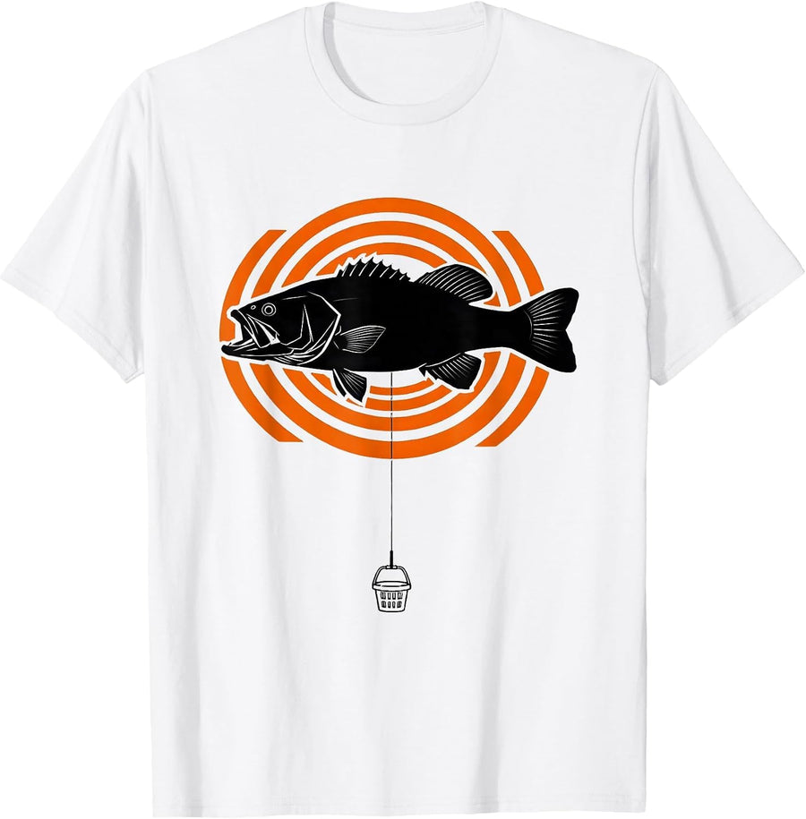 Men's Oversized Bass Silhouette Brutalist Fishing Humor T-Shirt - White
