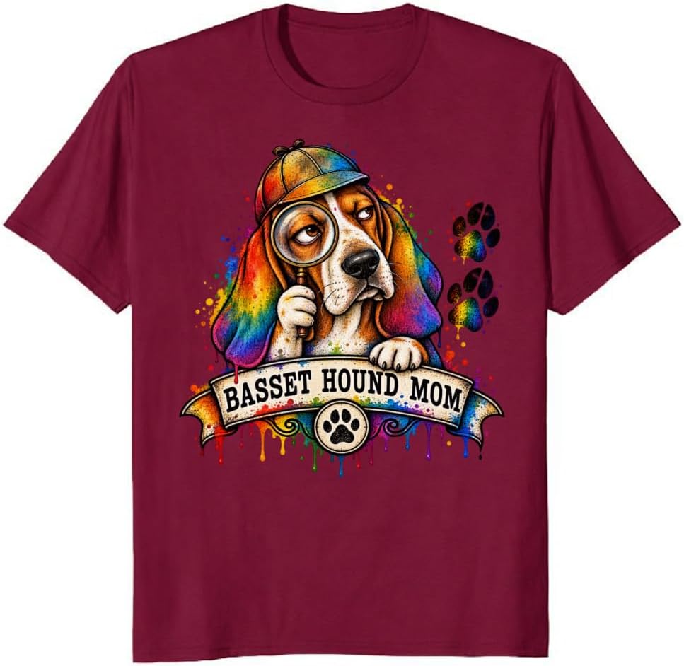 Basset Hound Mom T-Shirt Retro Gothic Dog Portrait Graphic Tee - S4