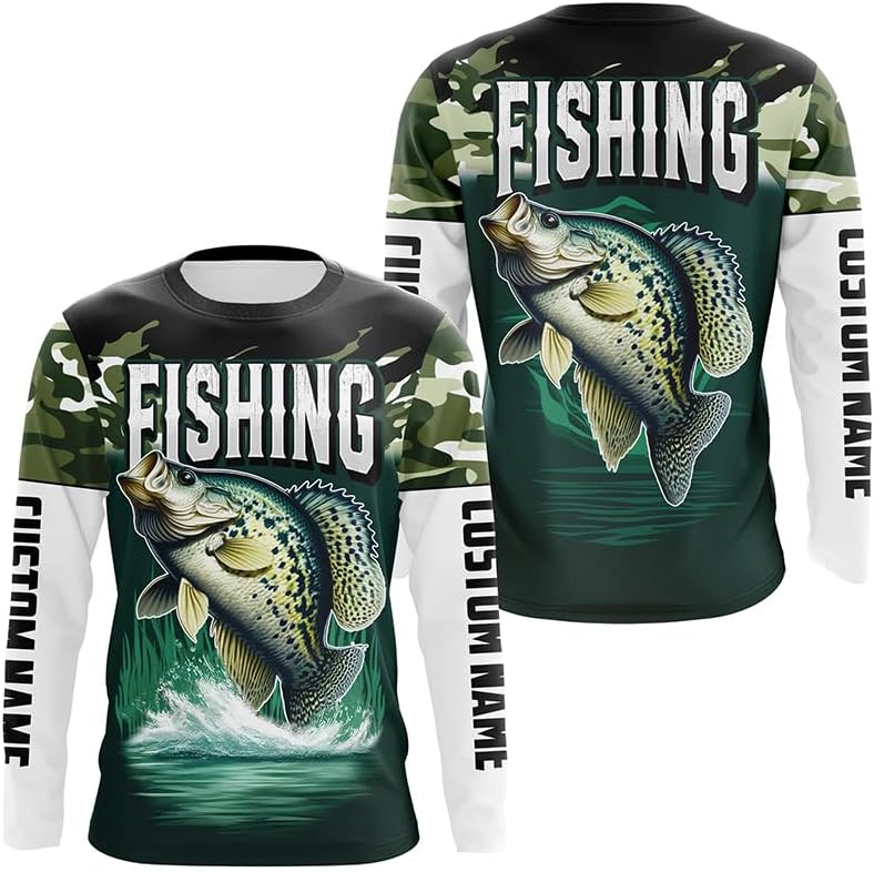 Camouflage Crappie Fishing Custom Long Sleeve Tournament Shirts, Fishing Gifts for Fisherman - Long Sleeves Upf