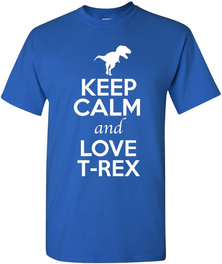 Keep Calm and Love T-Rex Dinosaur Lover Adult T-Shirt Tee - Royal Blue