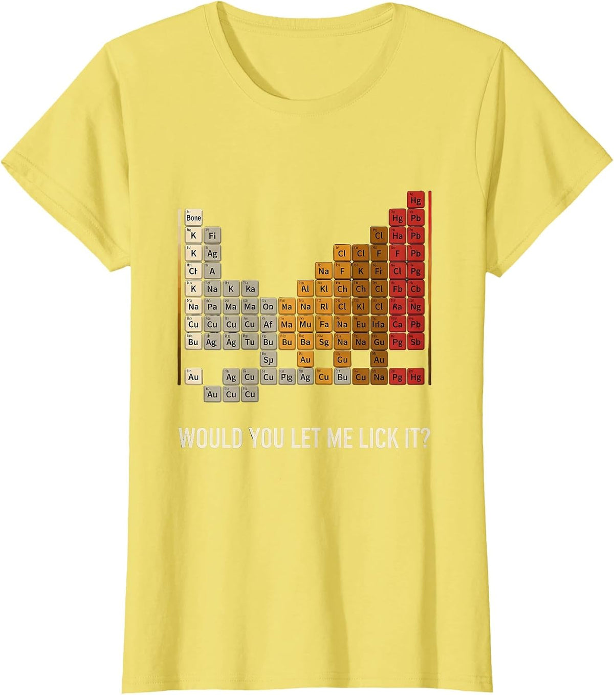 Women's Would You Let Me Lick It Funny Periodic Table Chemistry T-Shirt - Lemon Yellow