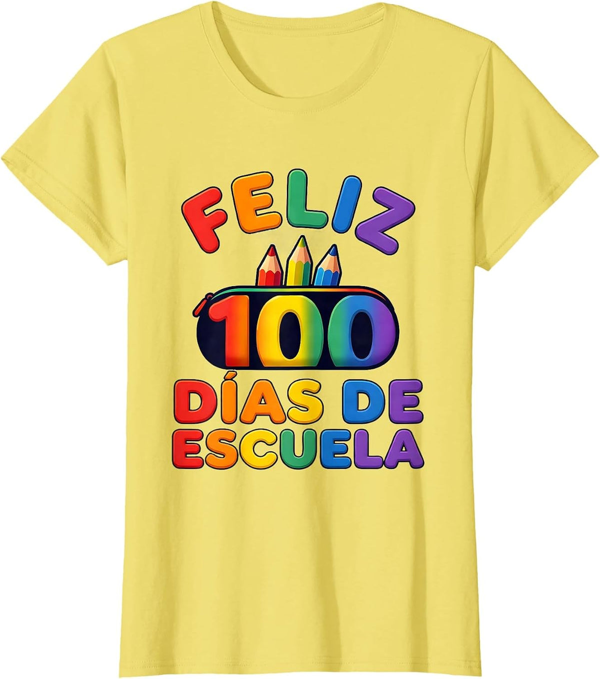Women's Feliz 100 días de escuela Colorful Spanish Teacher 100th Day T-Shirt - Lemon Yellow