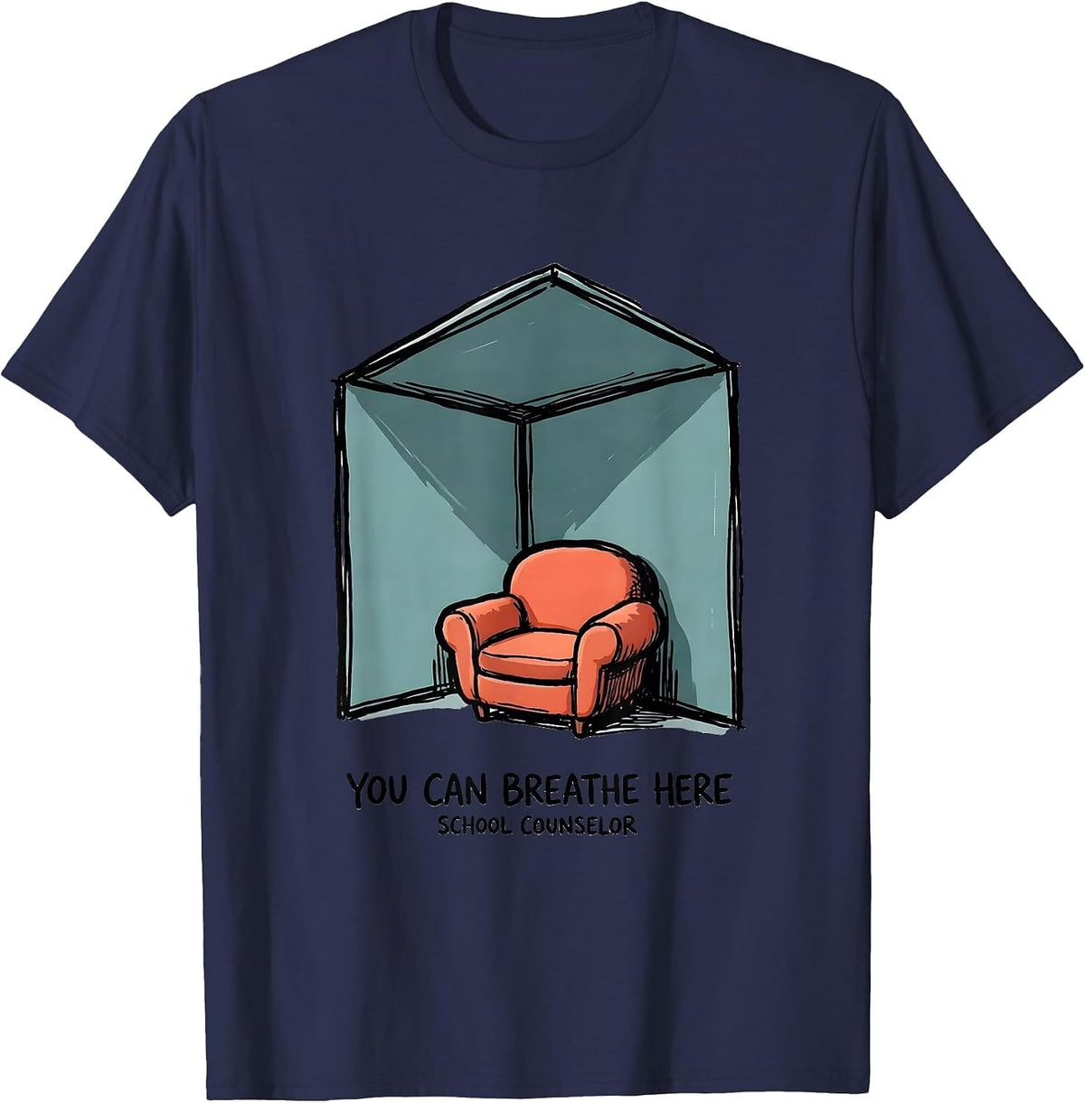 Men's You Can Breathe Here School Counselor T-Shirt - Navy Blue