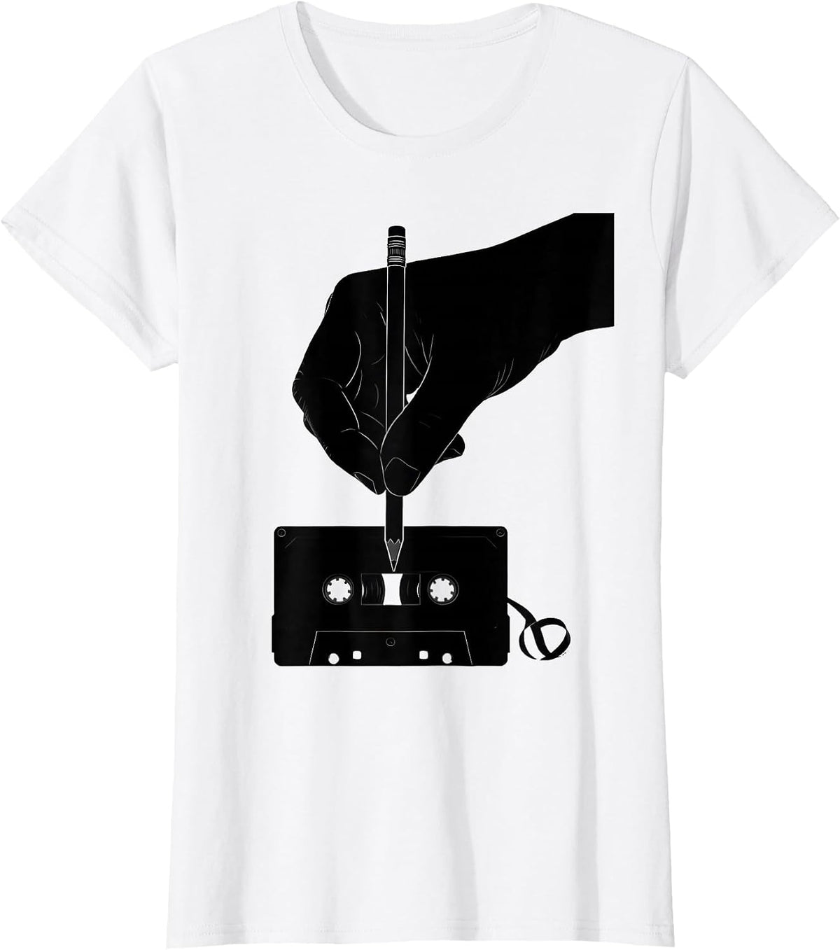 Pencil Cassette Hip Hop Nostalgia Old School T-Shirt - White