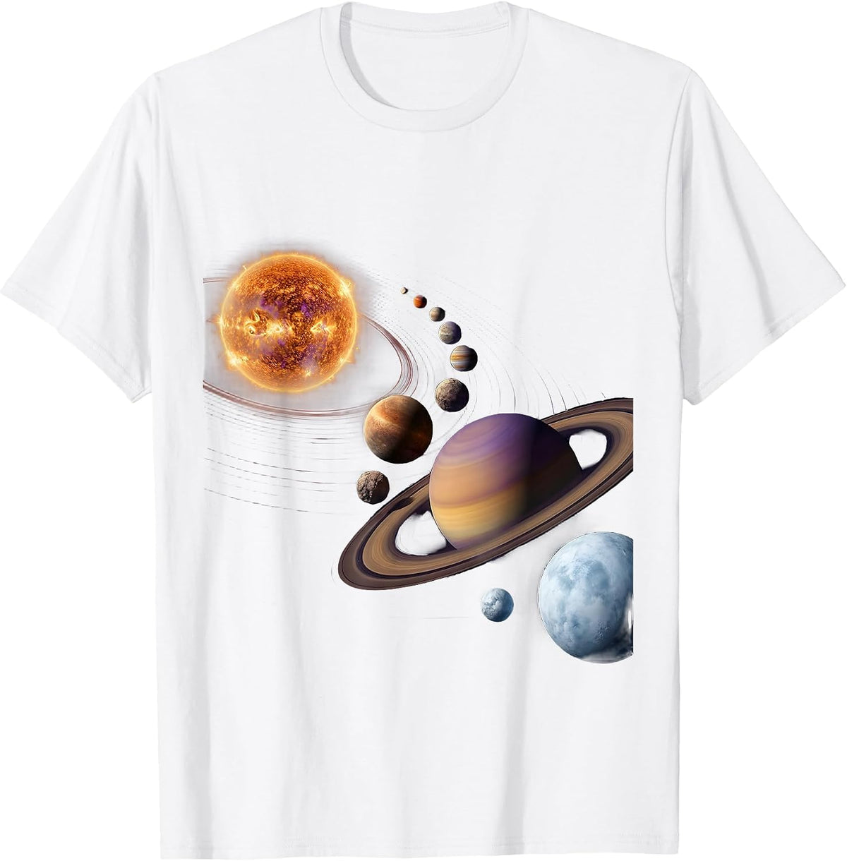 Men's Glowing Solar System Planets Aligned Space Art T-Shirt - White