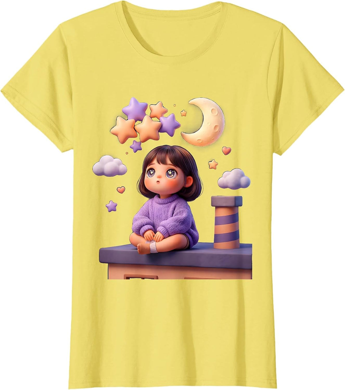 Women's Rooftop Stargazing Night Sky Dreamer Graphic T-Shirt - Lemon Yellow