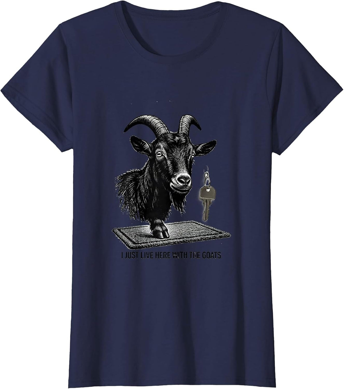 Women's I Just Live Here With The Goats Funny Goat Lover Farmer Gift T-Shirt - Navy Blue