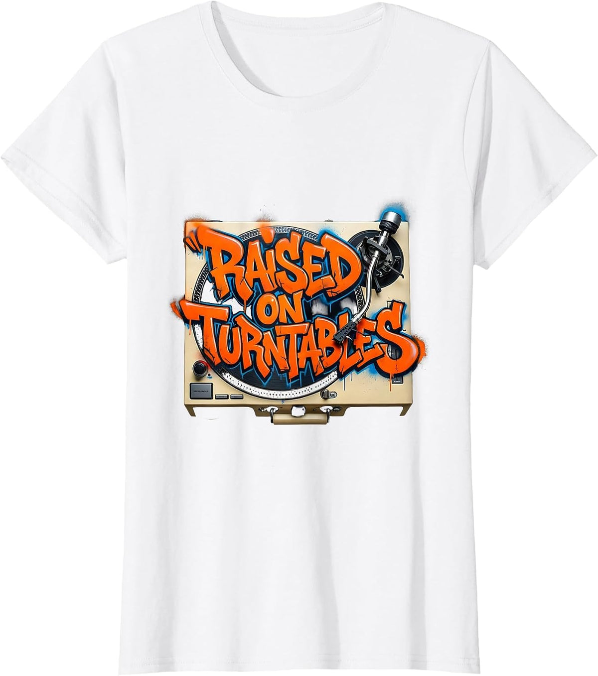 Raised On Turntables Graffiti 90s Hip-Hop Rap Lyric T-Shirt - White