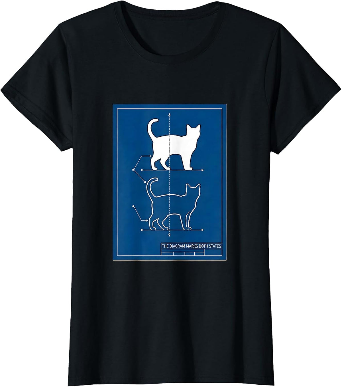 Women's The Diagram Marks Both States Technical Blueprint Physics T-Shirt - Black