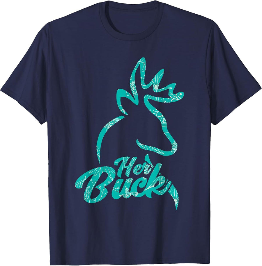 Her Buck Deer Hunting Couple Matching T-Shirt T-Shirt - Navy Blue