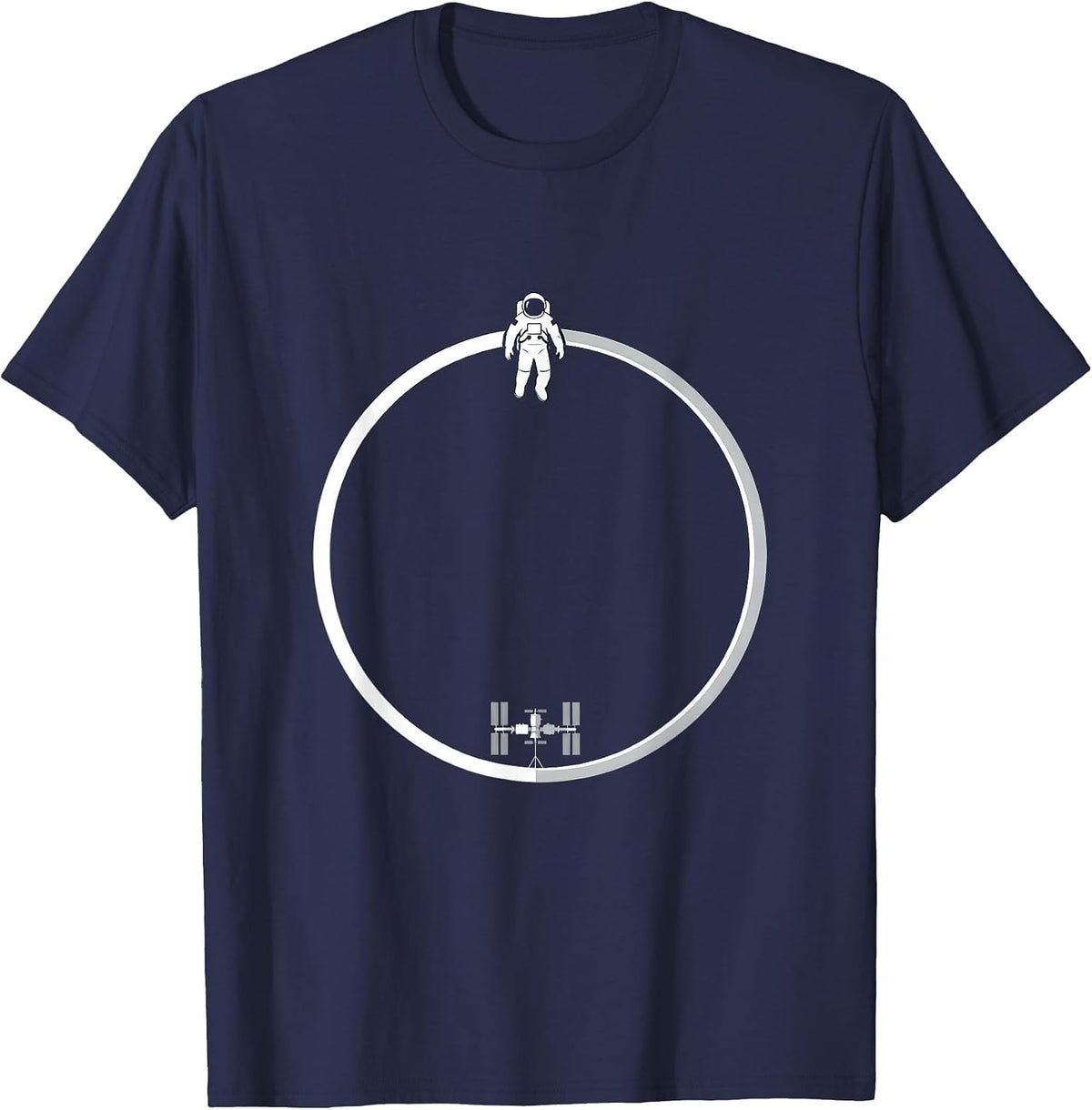 Astronaut Floating Away From Space Station T-Shirt - Navy Blue