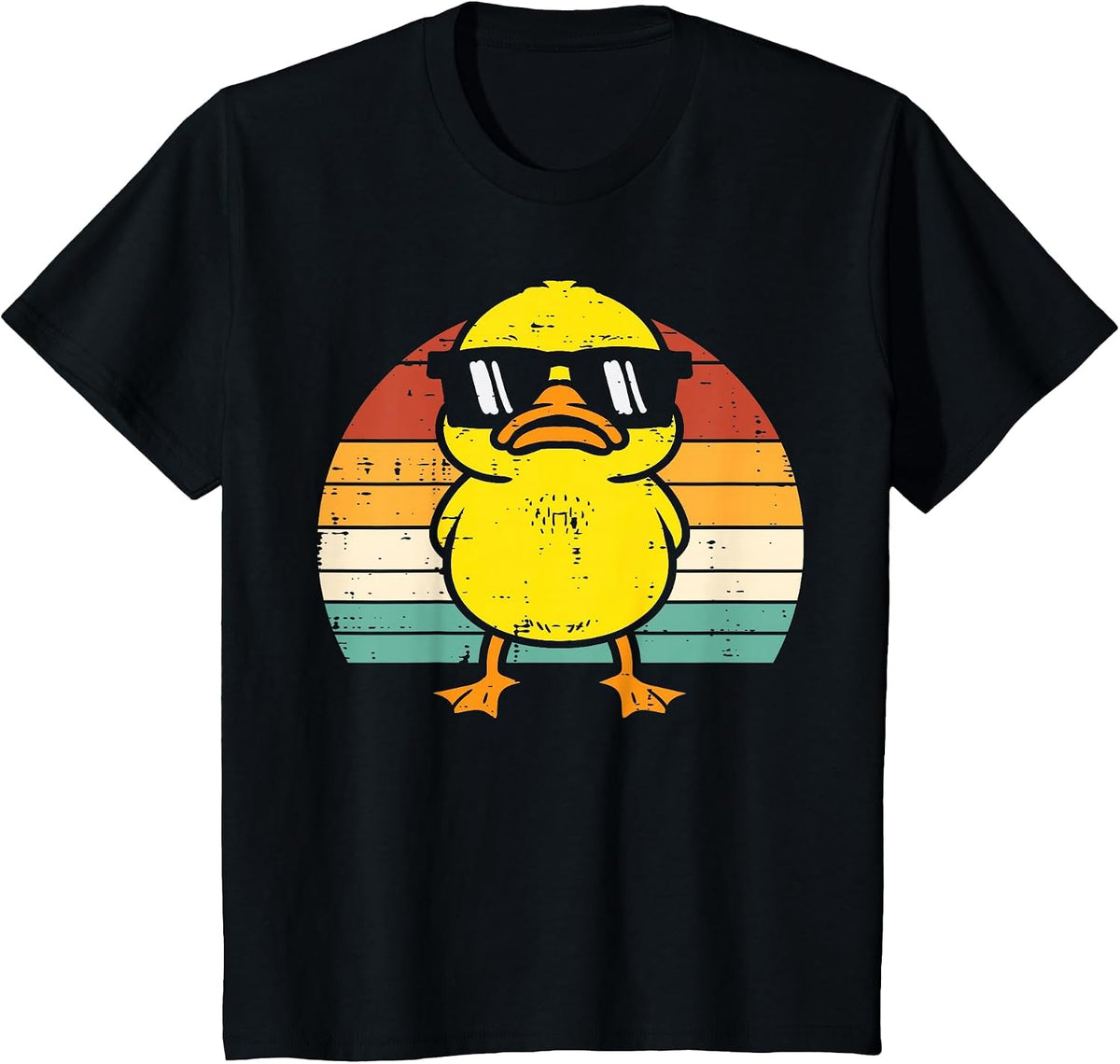 Rubber Duck Sunglasses Sunset Retro Duckling Men Women Kids T-Shirt - Black