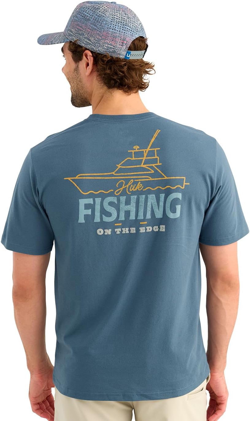 HUK Men's Performance Fishing Pocket Tee, Short Sleeve Crewneck T-Shirt with Chest Pocket, Soft Cotton Feel - Wave - Stormy