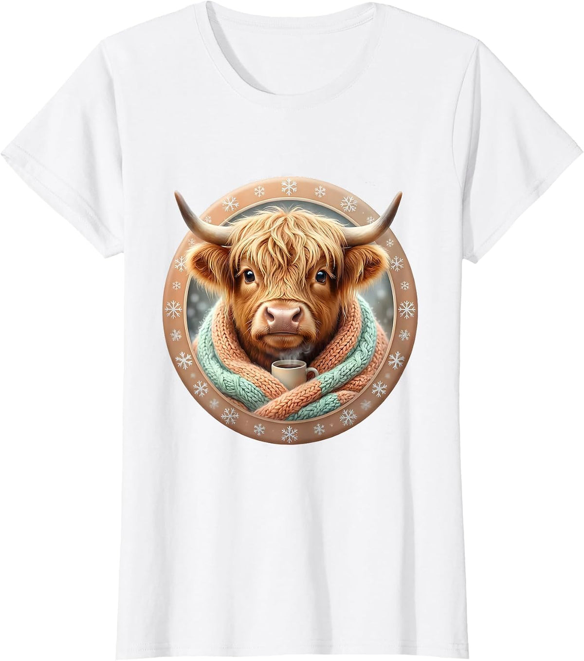 Women's Cute Kawaii Highland Cow Christmas Cozy Gift T-Shirt - White
