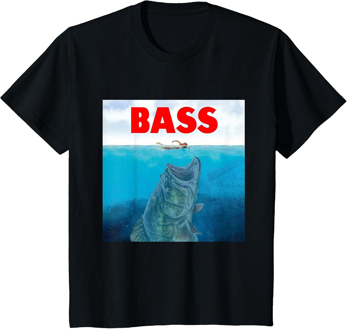 Bass Fishing Funny Big Fish Fisherman Lake Fishing Humor Fun T-Shirt - Black