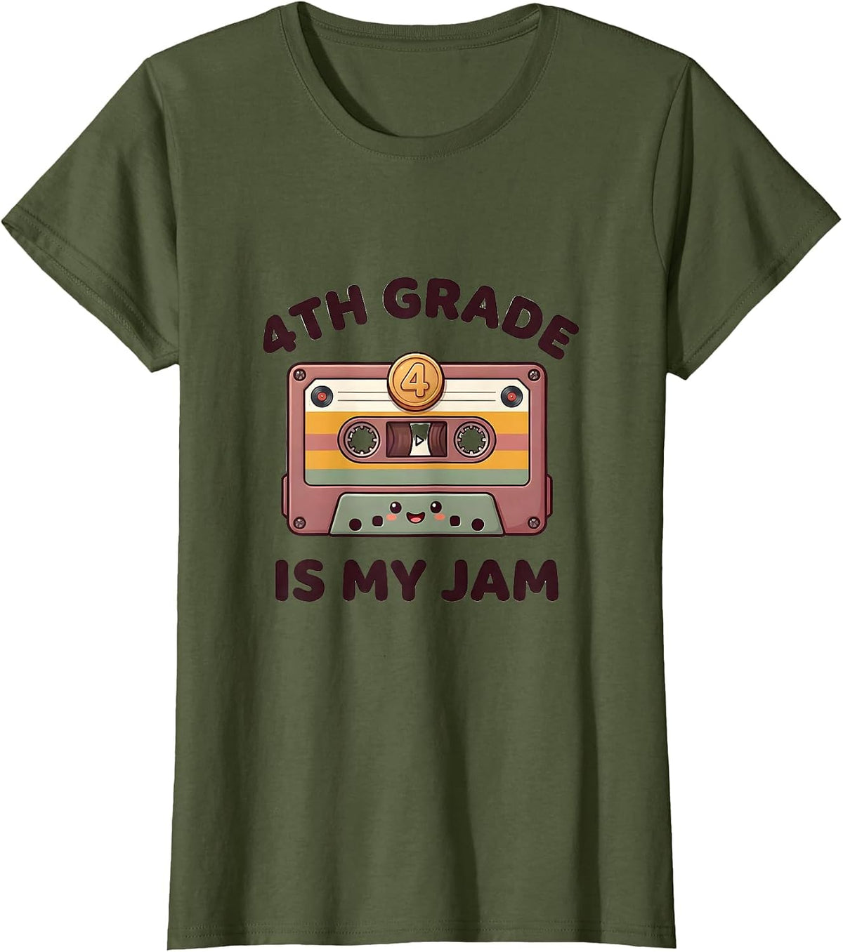 Women's 4th Grade Is My Jam Cute Kawaii Back To School Teacher T-Shirt - Olive Green