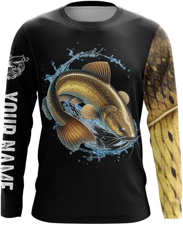 Flathead Catfish Fishing Black Scales Custom Fishing Long Sleeve Shirts, Personalized Fishing Gift - Long Sleeves Upf
