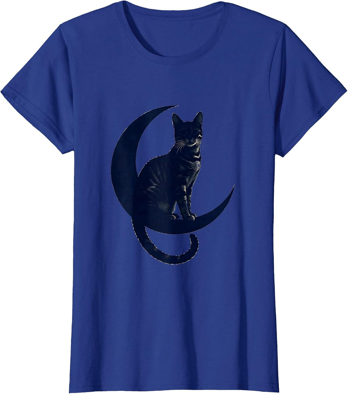 Women's Bengal Cat on Crescent Moon Celestial Design T-Shirt - Royal Blue