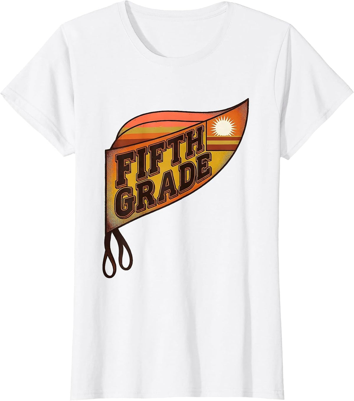 Fifth Grade Retro 70s Pennant Back to School Girl Teacher T-Shirt - White