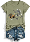 Skeleton Chasing Dog Shirt Goldendoodle Stealing Bone T-Shirt - As Pictured
