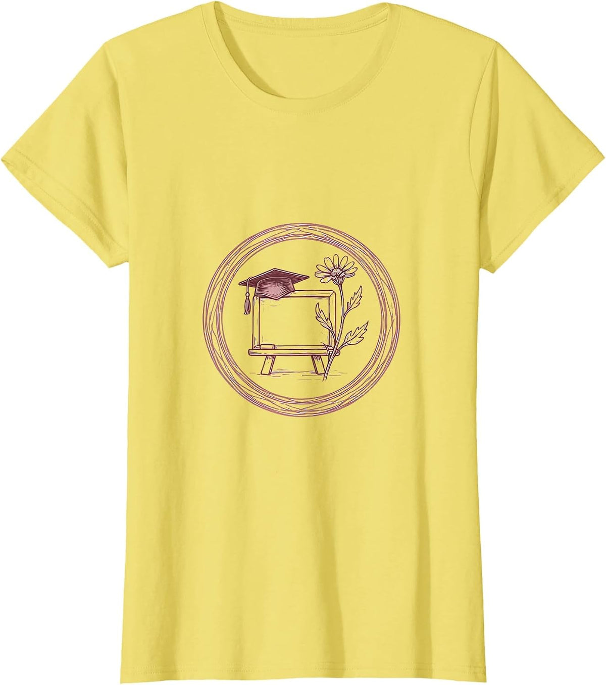 Elementary Teacher Graduation Cap Chalkboard Design T-Shirt - Lemon Yellow