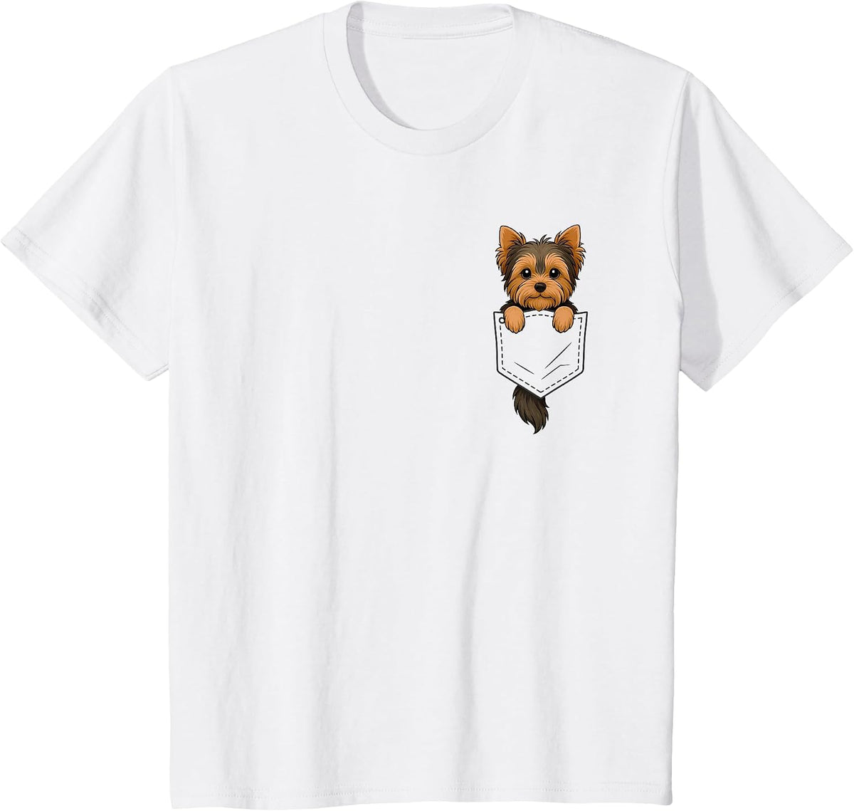 Funny Yorkshire Terrier Peeking in Pocket Dog Puppy Lover T-Shirt - White