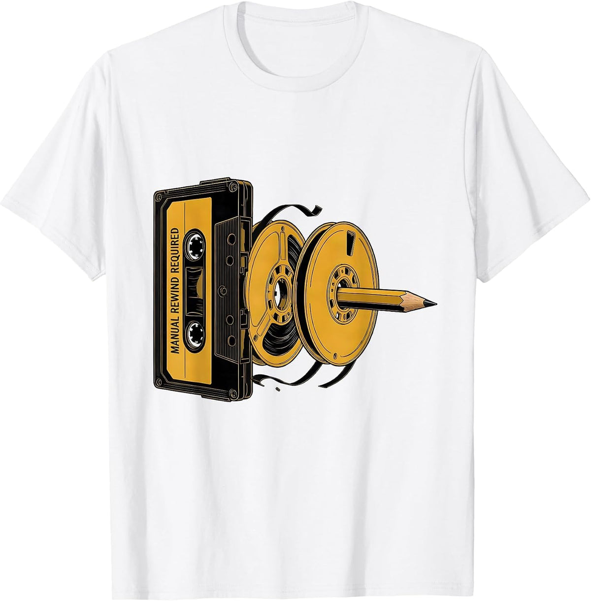 Men's Manual Rewind Required Retro Cassette Hip Hop Nostalgia T-Shirt - White