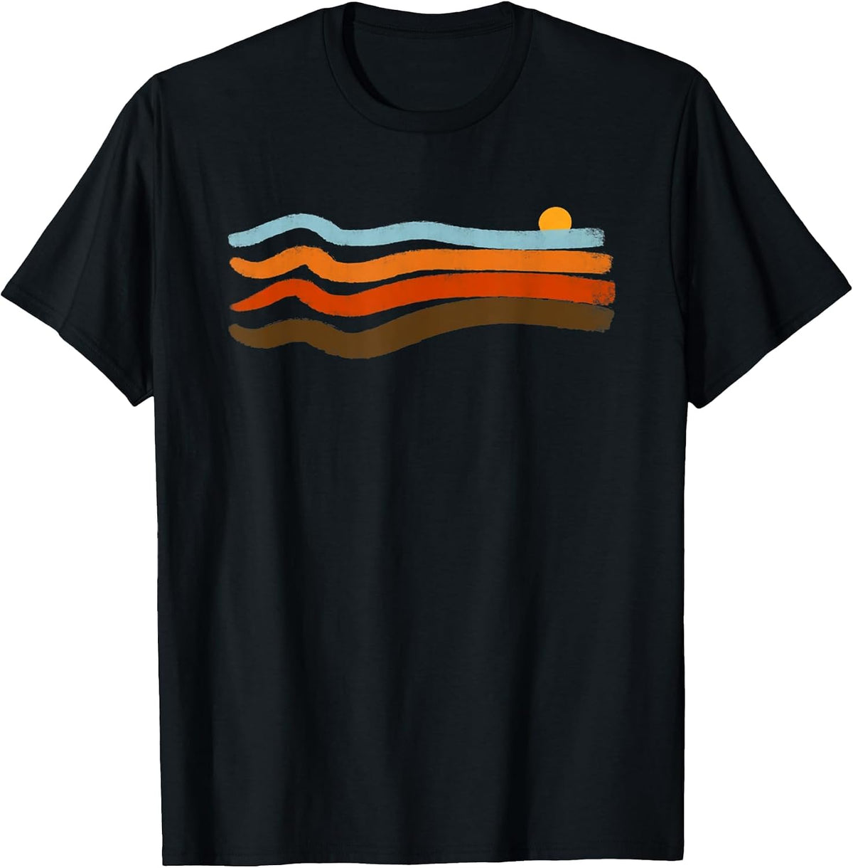 Vintage 70s Retro Stripes Sunset Summer Waves T-Shirt - Black