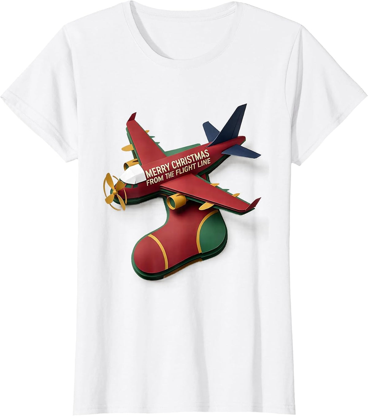 Women's Merry Christmas From The Flight Line Funny Pilot Aviation T-Shirt - White