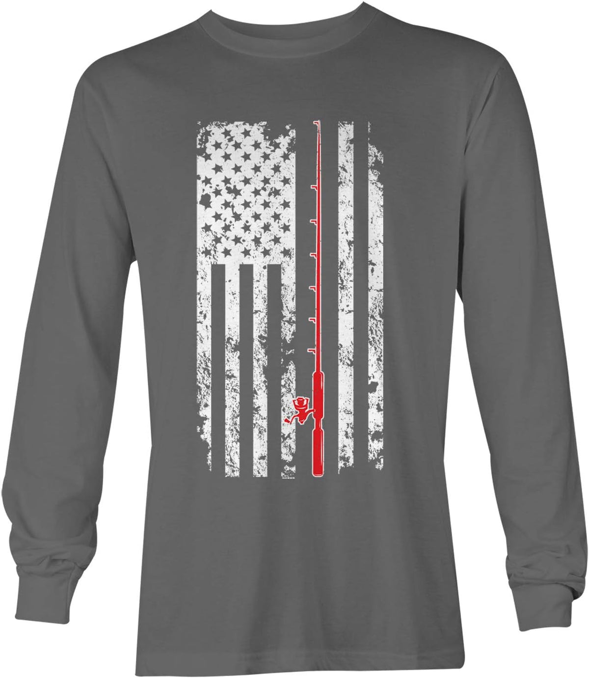 Haase Unlimited Fishing Pole American Flag - Fisherman USA Unisex Long Sleeve Shirt - Charcoal