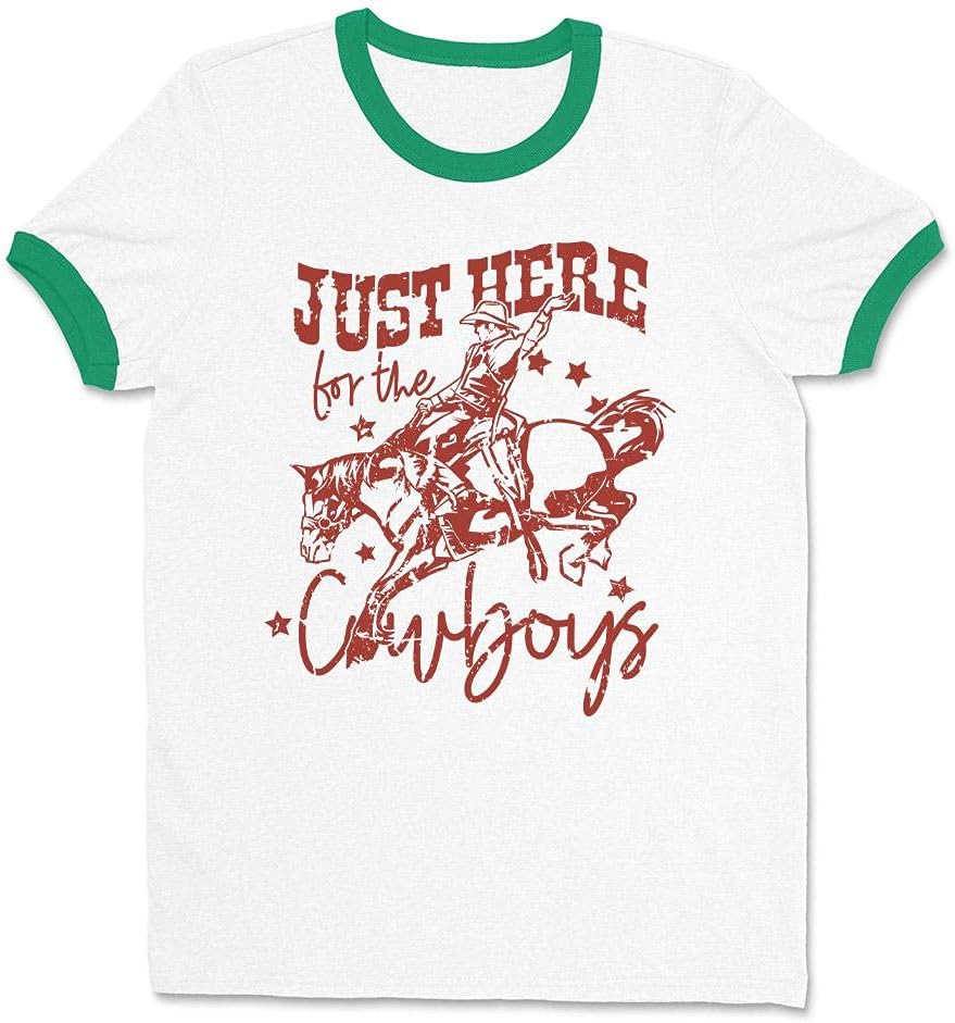 I'm Just Here for The Cowboys Ringer Tee Shirt Unisex - White\/Kelly Green