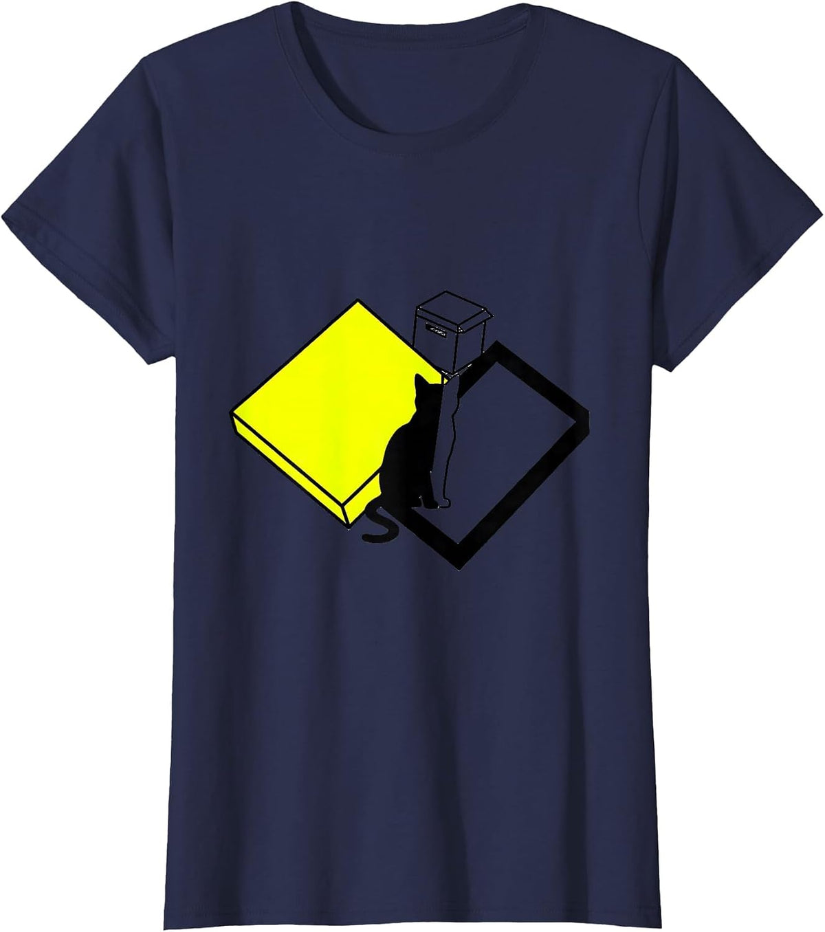 Women's Diagonal Toggle Cat Quantum Physics Humor Gift T-Shirt - Navy Blue