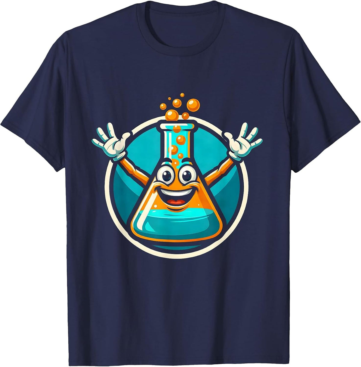 Men's Chemistry Flask Bubbling Colorful Liquid Science Art T-Shirt - Navy Blue