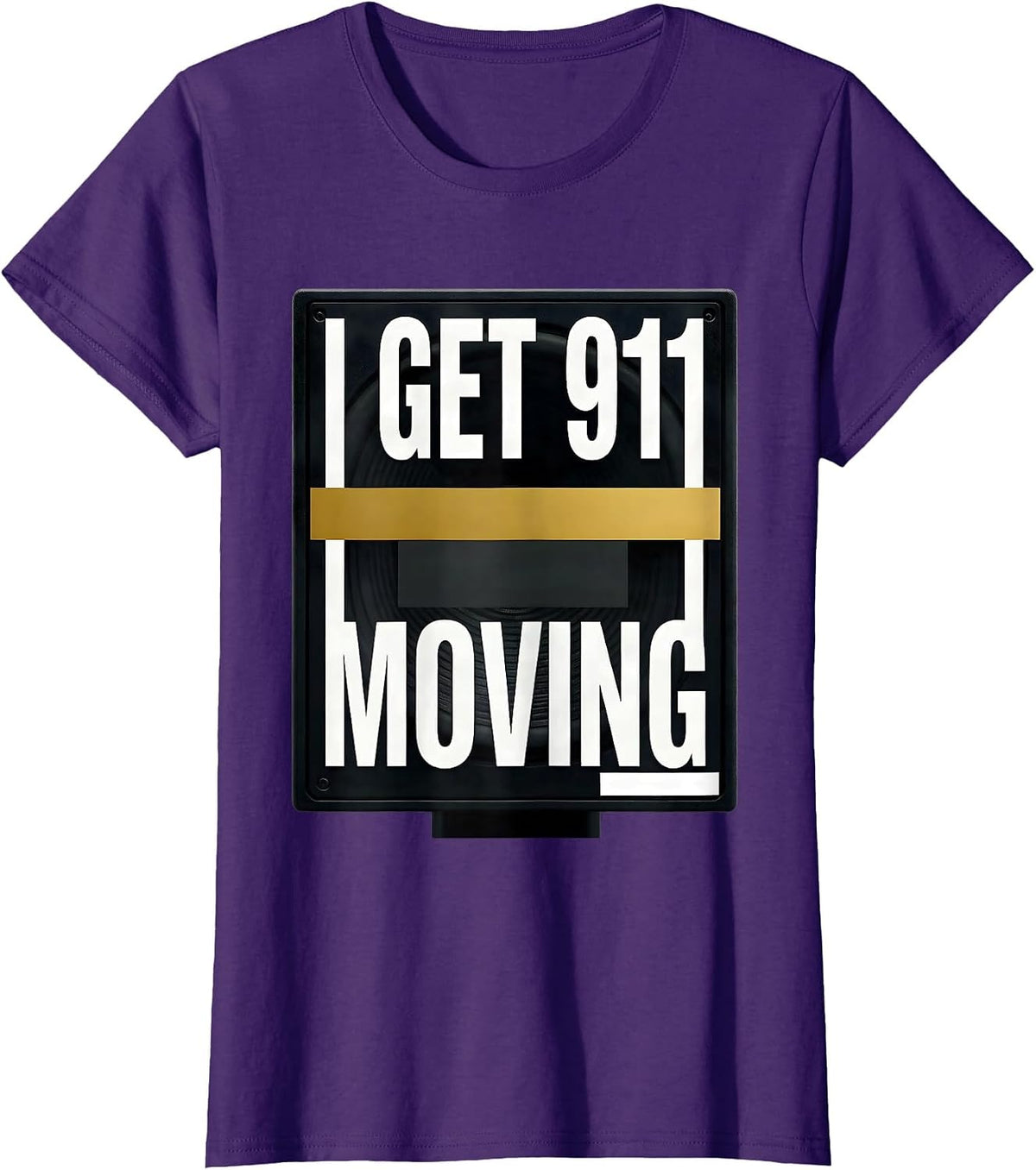 Women's I Get 911 Moving Brutalist Graphic 911 Dispatcher Thin Gold T-Shirt - Purple