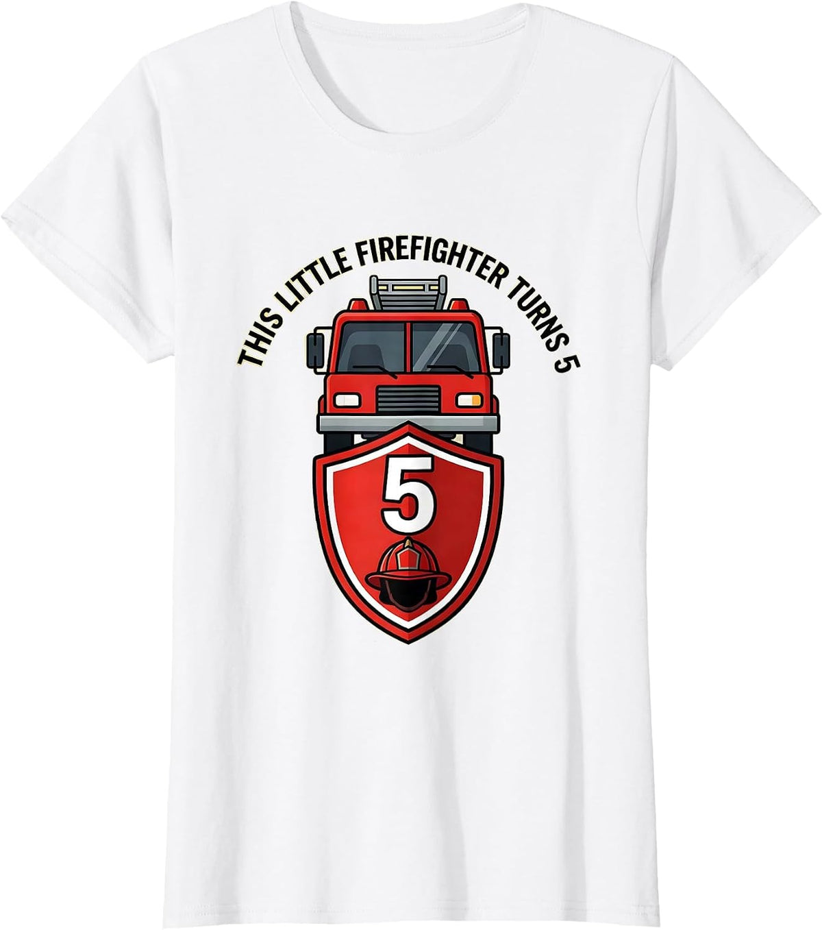 Women's This Little Firefighter Turns 5 Playful Fire Truck Birthday T-Shirt - White