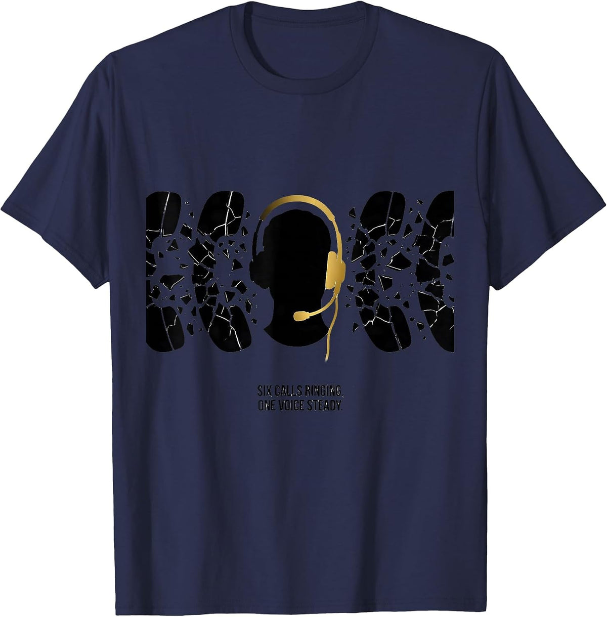 Men's Six Calls Ringing, One Voice Steady Thin Line 911 Dispatcher T-Shirt - Navy Blue