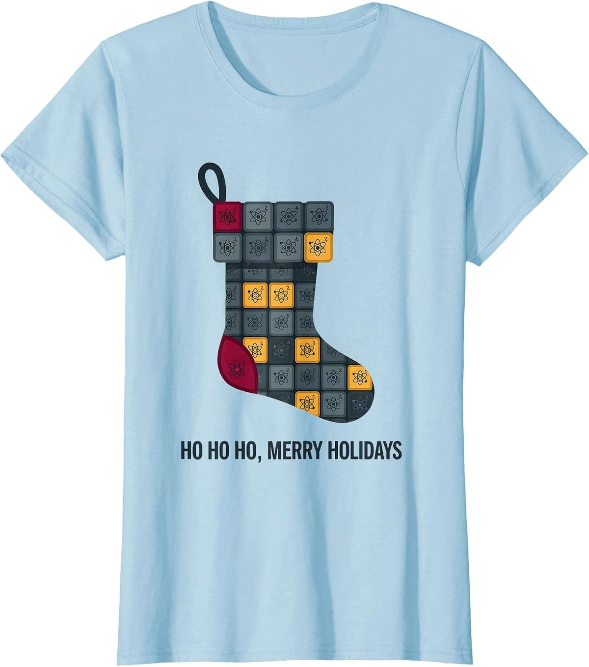 Women's Ho Ho Ho Merry Holidays Funny Periodic Table Chemistry Pun T-Shirt - Baby Blue