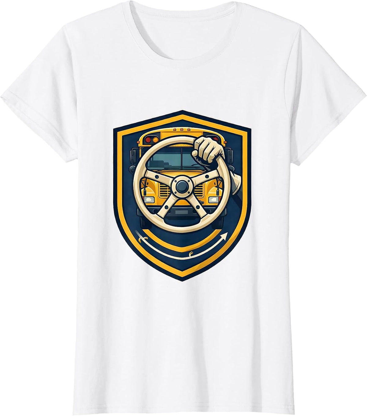 Women's School Bus Driver Emblem Transportation Squad Novelty T-Shirt - White