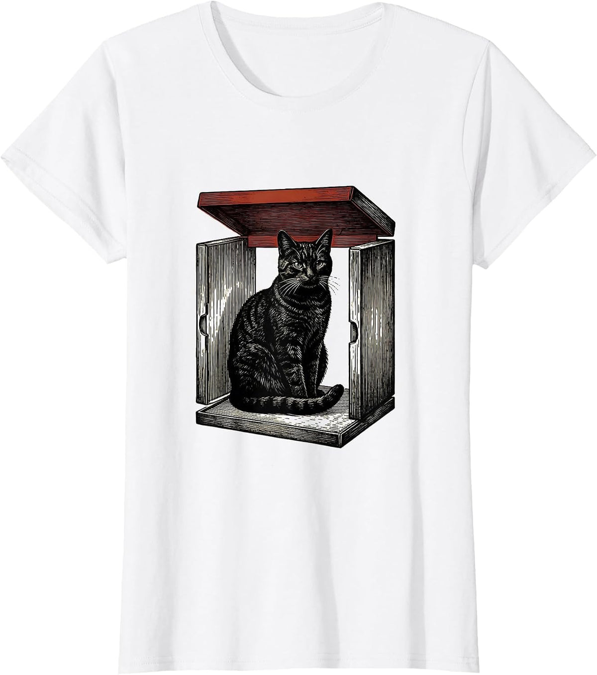 Seated Cat Silhouette Quantum Physics Nerd Humor T-Shirt - White