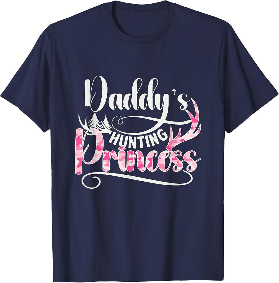 Daddy’s Hunting Princess Pink Camouflage Hunting Girl Woman T-Shirt - Navy Blue