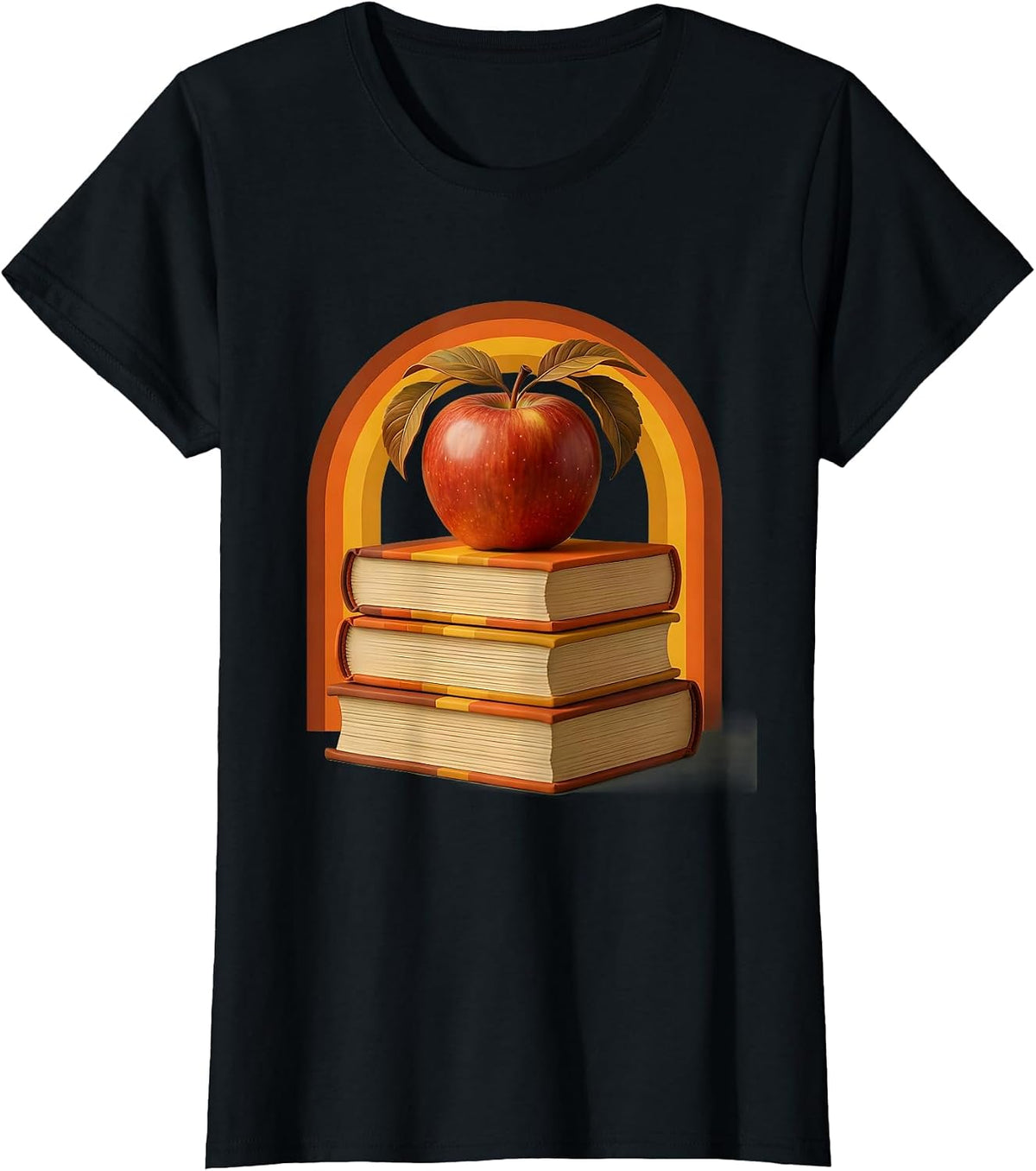 4th Grade Teacher Apple and Books Illustration T-Shirt - Black