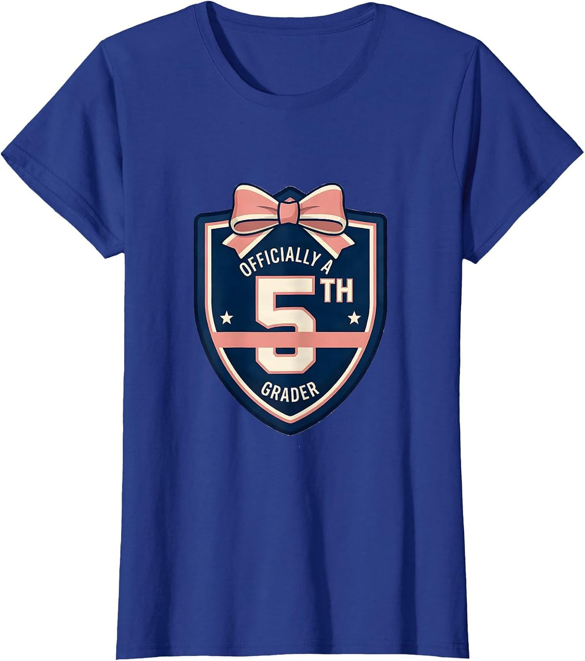 Women's Officially A 5th Grader Coquette Bow Back to School Grade T-Shirt - Royal Blue