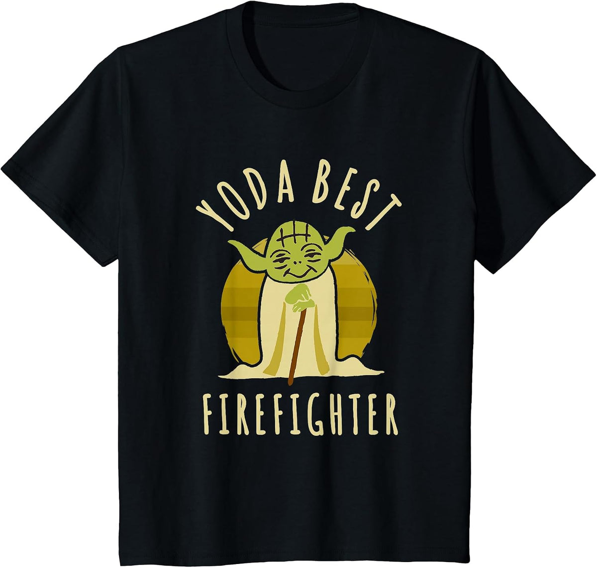 Star Wars Classic Yoda Best Firefighter Vintage Chibi Yoda T-Shirt - Black